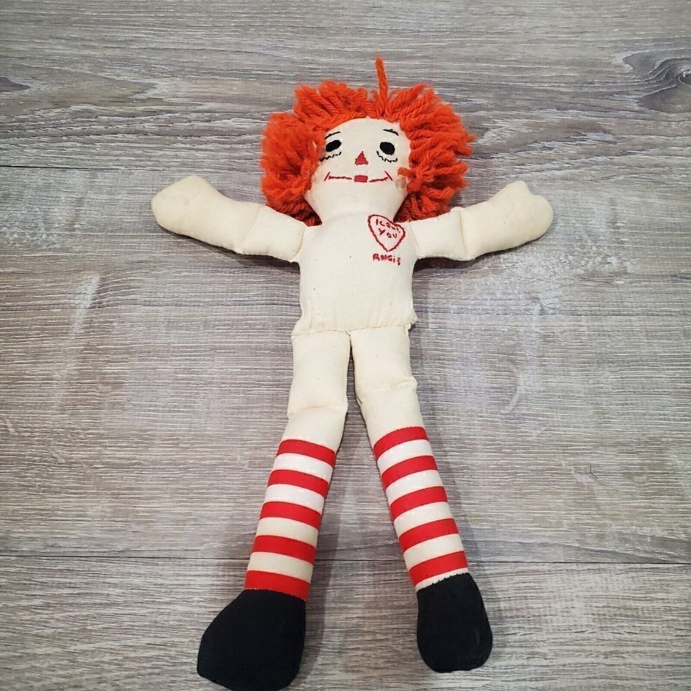 Vintage Raggedy Ann 11 inch Cloth Doll Hand Sewn Floral Dress and Apron - Picture 6 of 10